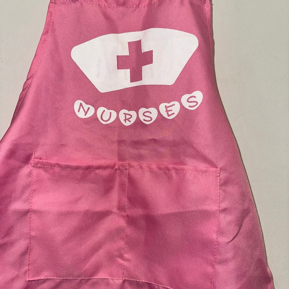 Kids Nurse Costume Apron Pink/White One Size Halloween Pretend Play - Picture 4 of 5